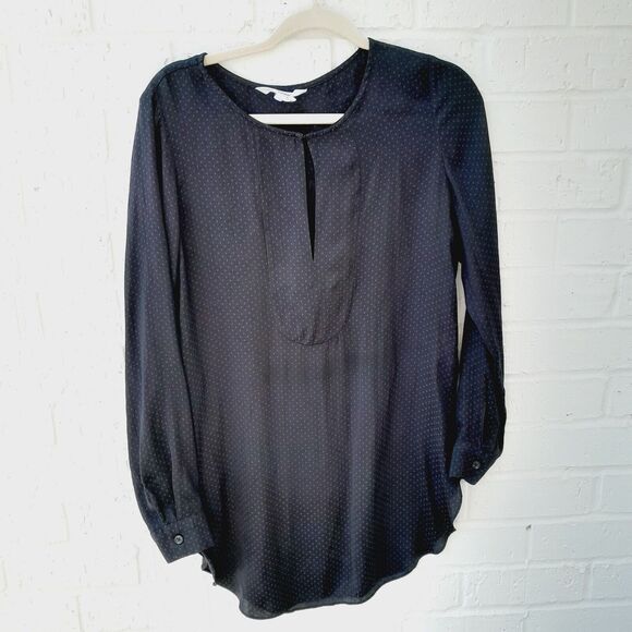 BCBG Tunic High Low Silky Key Hole Front Top Blouse Tonal Polka Dot  sz: S - Picture 1 of 7